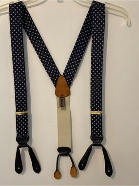 Trafalgar Silk Navy W/ Cream Square Dot with Black Leather Fasteners